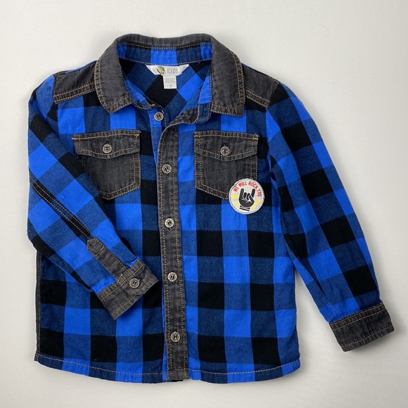 PL Kids Buffalo Check Colourblock Button-Down Shirt 2T - Picture 7 of 7